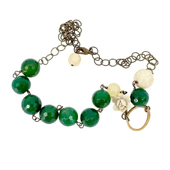 NECKLACE Hand Crafted in Antique Gold & Green - Picture 7 of 8